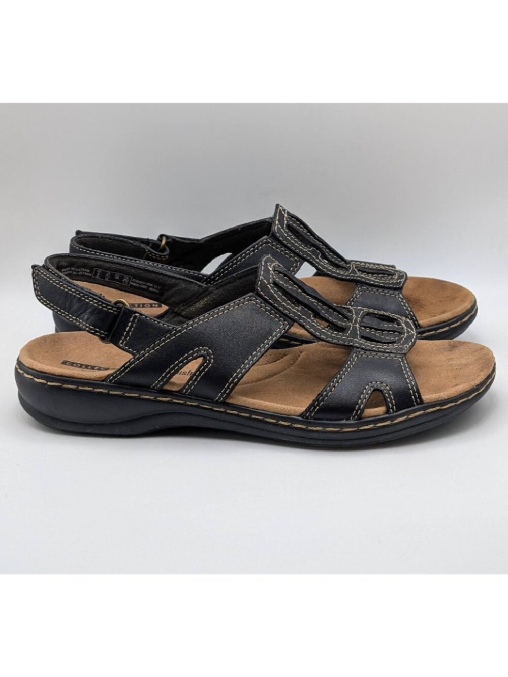 Clarks Leisa Vine Women's Sandals Black Leather Strappy Slingback Size 7.5 Wedge - Picture 2 of 6